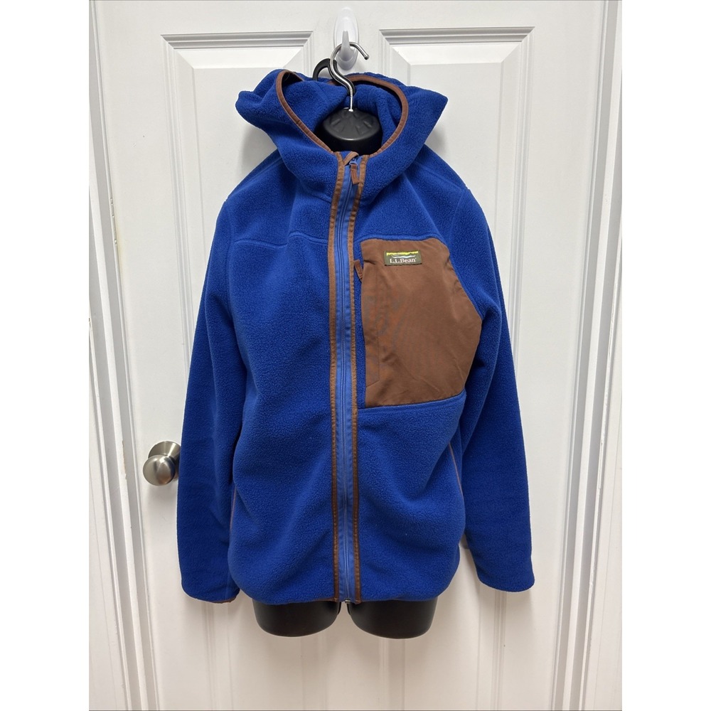 LL Bean Mens Mountain Classic Fleece Hooded Jacket Blue Brown VN1002949‎ Size M